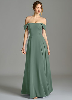 Azazie Oasis Abiti da Damigella Abito A-Line in Chiffon Con Tasche Eucalipto image5