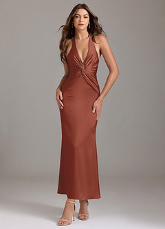 Azazie Valerie Bridesmaid Dresses Auburn Mermaid Pleated Stretch Satin Dress image1