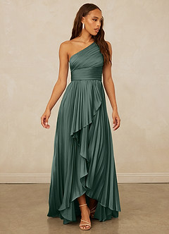 Christian Siriano Bridal for Azazie 1008 Bridesmaid Dresses Sea Moss A-Line One Shoulder Stretch Satin Dress image3
