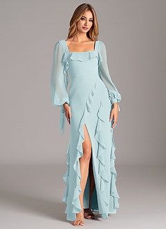 Azazie Candice Bridesmaid Dresses Sea Glass A-Line Long Sleeve Chiffon Dress image5