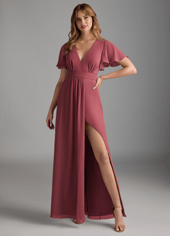 Azazie Zaniah Robes de demoiselle d'honneur Robe Trapèze en Mousseline de soie Merlot image4