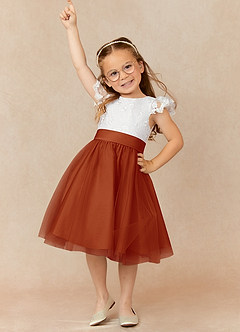 Azazie Vetty Flower Girl Dresses Ivory Paprika A-Line Lace Tulle Dress image1