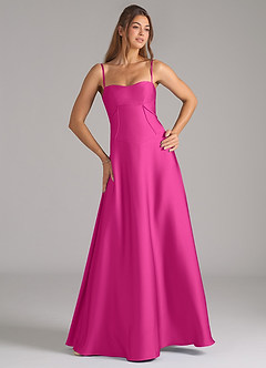 Azazie Valentine Bridesmaid Dresses Fuchsia A-Line Corset Stretch Satin Dress image4