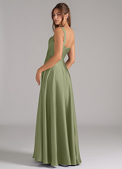 Azazie Shaude Bridesmaid Dresses Garden Sage A-Line Pleated Stretch Satin Dress image8