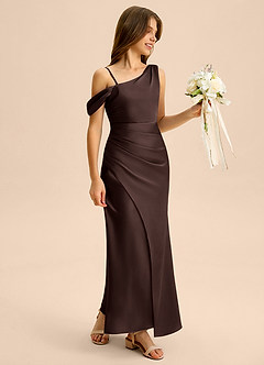 Azazie Madelyn Junior Ganache Sheath Off the Shoulder Stretch Satin Dress image6