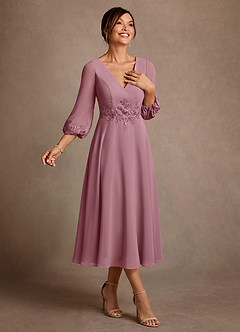 Azazie Ana Mother of the Bride Dresses Vintage Mauve A-Line Lace Chiffon Dress image2