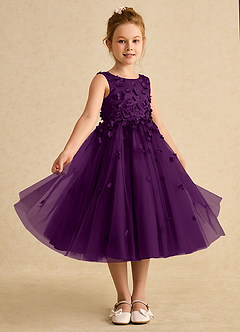 Azazie Lana Flower Girl Dresses Grape A-Line Sleeveless Matte Satin Dress image5