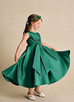 Azazie Lady Blumenmädchenkleider A-Linie Plissee Matte Satin Kleid Smaragd image4