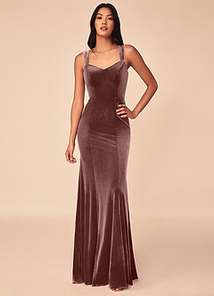 Azazie Lanessa Bridesmaid Dresses Espresso Mermaid V-Neck Keyhole Back Velvet Dress image1