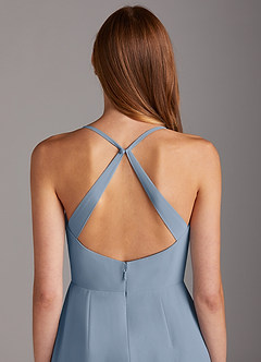Azazie Manila Jurken voor bruidsmeisjes Jurk van Chiffon met Kolom V-hals Stoffig Blauw image5