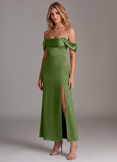 Azazie Saige Brautjungfernkleider Meerjungfrau-Linie Schulterfrei Stretch-Satin Kleid Wacholder image4