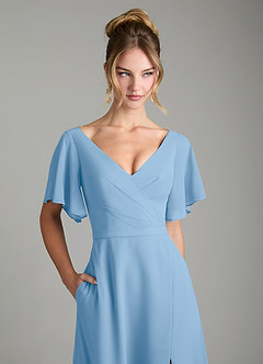 Azazie Ambrosia Bridesmaid Dresses Powder Blue A-Line Pleated Chiffon Dress image2