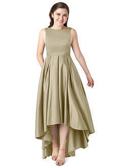 Azazie Inaya Junior A-Linie Gürtel/Schärpe Stretch-Satin Kleid Moosgrün image1