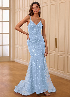 Glazia Bleu Ciel Robe de bal sirène à broderies florales et sequins image3