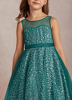 Azazie Siwa Flower Girl Dresses Peacock A-Line Beaded Tulle Dress image4