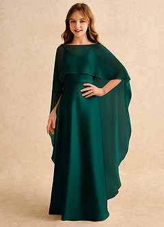 Azazie Fishie Girls Formal Flower Girl Dresses Pine A-Line Matte Satin Dress image1