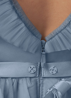 Azazie Dolly vestidos de niña de las flores Vestido de Azul Polvoriento de Tul de Corte En A con Lazo image6