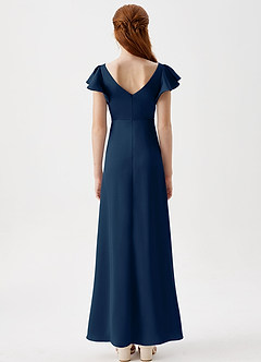 Azazie Omari Junior Dark Navy A-Line Pleated Stretch Satin Dress image7