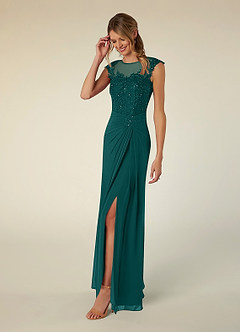 Azazie Libby Mother of the Bride Dresses Peacock A-Line Scoop Sequins Chiffon Dress image3
