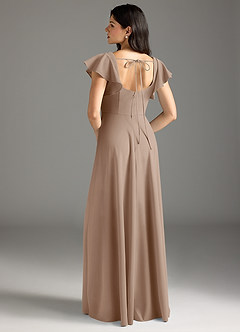 Azazie Bondi Final Sale Taupe A-Line Ruched Stretch Crepe Dress image3