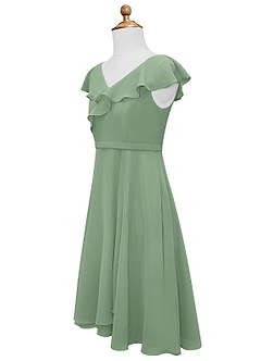 Azazie Posie Vestido de Matcha de Gasa/ Chiffon de Acampanado con Volante image8