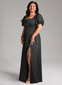 Azazie Fyona Bridesmaid Dresses Black A-Line Pleated Stretch Satin Dress image10