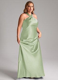 Azazie Doretta Bridesmaid Dresses Dusty Sage Mermaid Bow Metallic Satin Dress image11