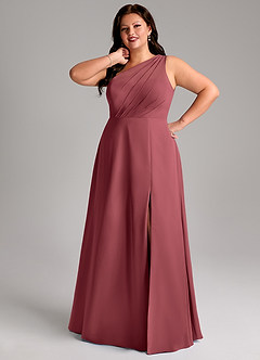 Azazie Phaedra Bridesmaid Dresses Merlot A-Line One Shoulder Chiffon Dress image7