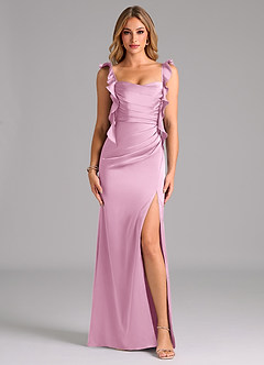 Azazie Jessamine Bridesmaid Dresses Candy Pink Sheath Corset Stretch Satin Dress image3