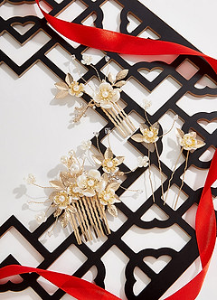 front Gilded Floral Comb Set