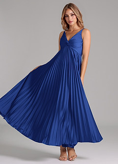 Azazie Raychelle Bridesmaid Dresses Royal Blue A-Line Pleated Stretch Satin Dress image2