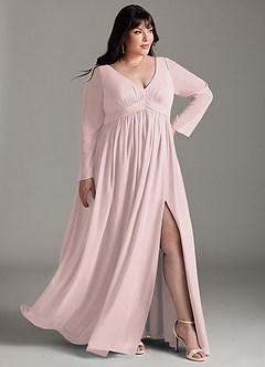 Azazie Teton Maternity Bridesmaid Dresses A-Line Long Sleeve Chiffon Floor-Length Dress image11