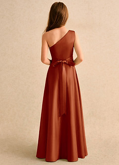 Azazie Puddles Junior Formal Flower Girl Dresses Paprika A-Line One Shoulder Matte Satin Dress image3
