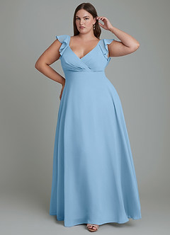 Azazie Leilani Robes de demoiselle d'honneur Robe Trapèze en Mousseline de soie Plissé Acier Bleuté image6