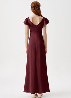 Azazie Omari Junior Cabernet A-Line Pleated Stretch Satin Dress image7