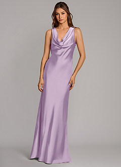 Azazie Cheryl Bridesmaid Dresses Frosted Lilac Mermaid Stretch Satin Dress image4