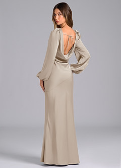Azazie Rylina Bridesmaid Dresses Frost Mermaid Long Sleeve Stretch Satin Dress image5