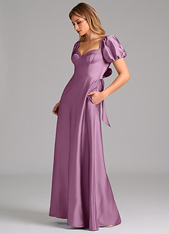 Azazie Fatima Bridesmaid Dresses Wisteria A-Line Pleated Stretch Satin Dress image5