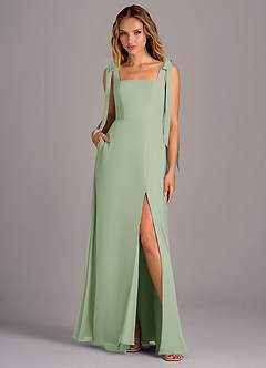 Azazie Debra Bridesmaid Dresses Dusty Sage A-Line with Pockets Chiffon Convertible Dress image1