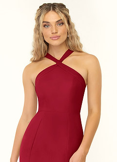 Azazie Rue Bridesmaid Dresses Scarlet A-Line Halter Chiffon Dress image6