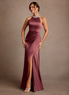 Azazie Lawrence vestidos de madre de la novia Vestido de Merlot de Satén Elástico de Corte en A con Plisado image2