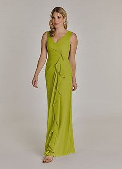 Azazie Manuella Mère de la mariée Robes Robe Trapèze en Mousseline de soie Col V plissé Citronnelle image5