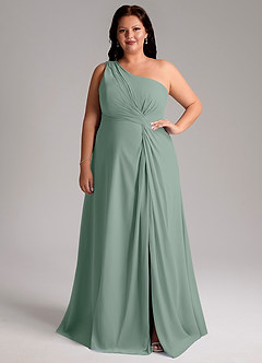 Azazie Brooke Bridesmaid Dresses Silver Sage A-Line One Shoulder Chiffon Dress image11