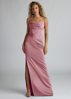 Azazie Mai Bridesmaid Dresses Vintage Mauve Sheath Pleated Stretch Satin Dress image1