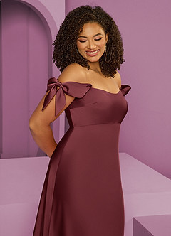 Barbie ♥ Azazie Bridesmaid Dresses Merlot Sheath Off the Shoulder Stretch Satin Convertible Dress image5