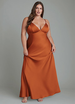 Azazie Stefania Robes de demoiselle d'honneur Robe Trapèze en Satin extensible Cannelle image11