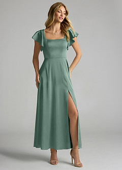 Azazie Bondi Brautjungfernkleider A-Linie Gestreift Stretch-Satin Kleid Eukalyptus image1