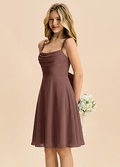 Azazie Bear Junior A-Linie Plissee Chiffon Kleid Espresso image4