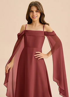 Azazie Moana Junior Abito A-Line in Chiffon Plissettato Terracotta image7