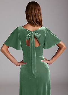 Azazie Kimber Bridesmaid Dresses Eucalyptus A-Line with Pockets Velvet Dress image2